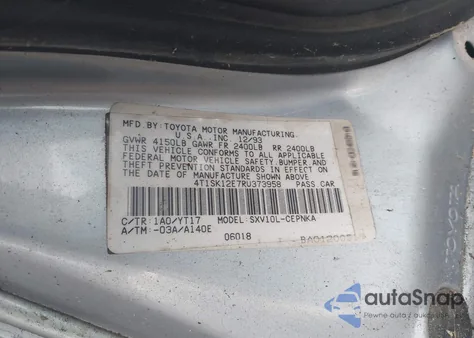 1994 Toyota Camry Le из США, поврежденный, VIN 4T1SK12E7RU373958